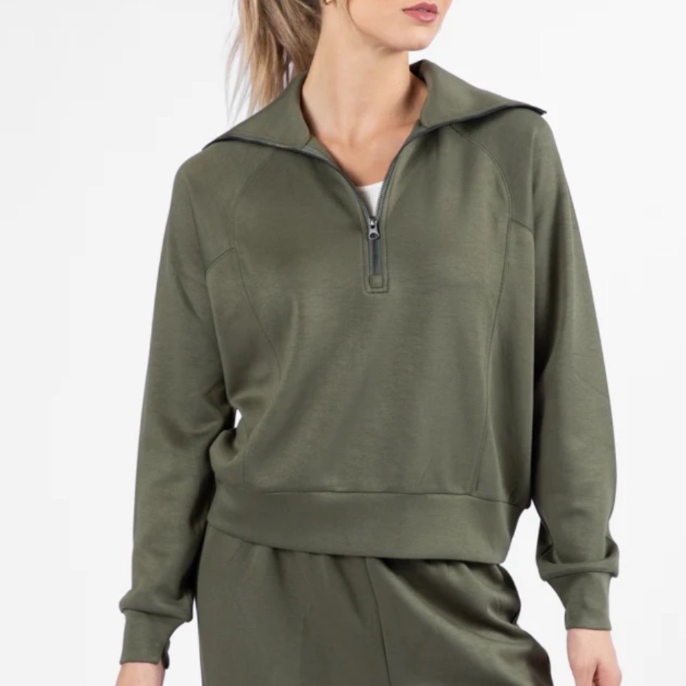 Olive Green Women's Half-Zip Pullover